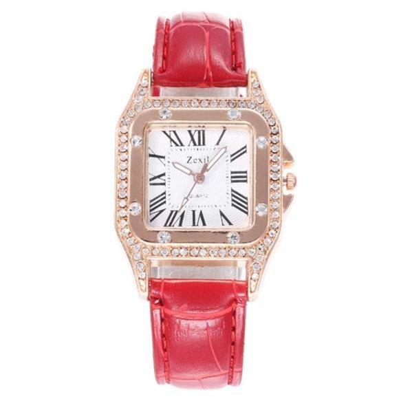 WOIWO 1 PCS Upscale Fashion Square Diamond-Encrusted Ladies Strap Watch